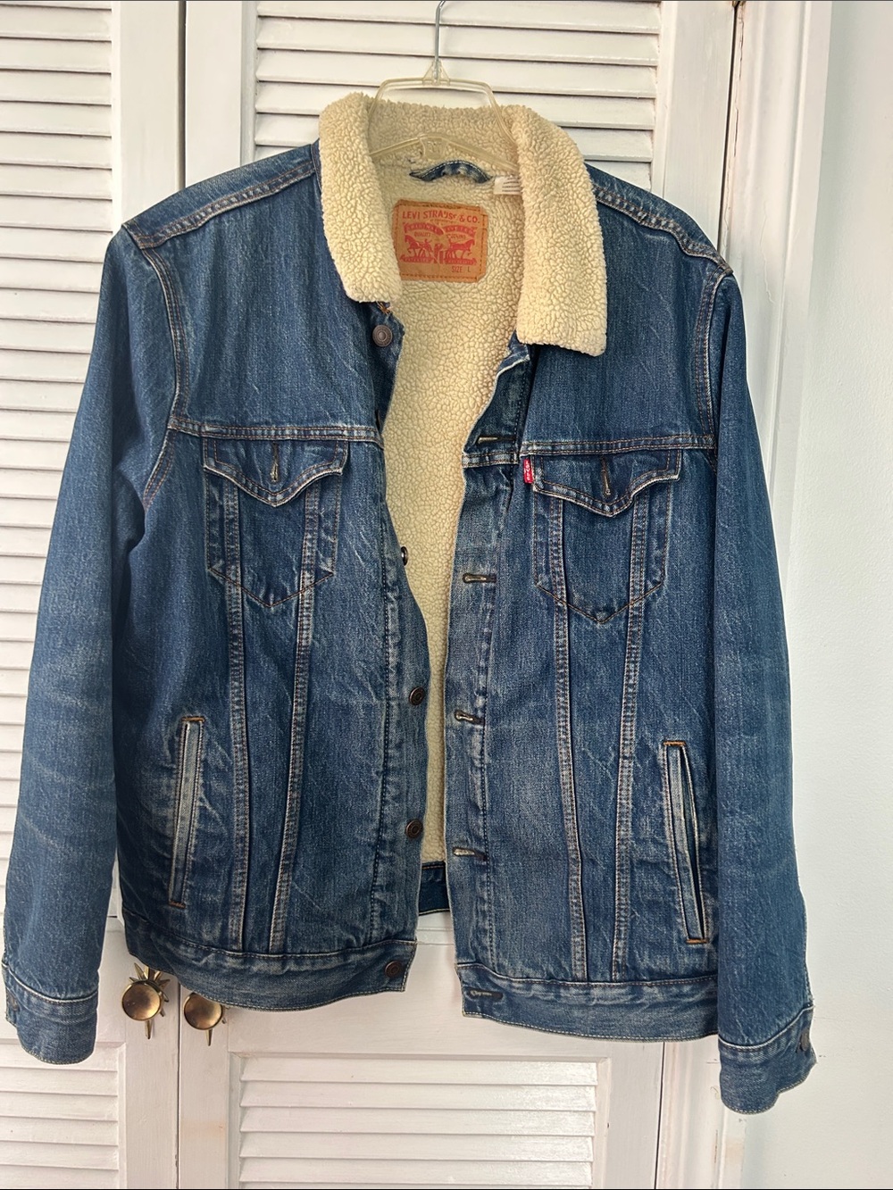 Levi's Blue Denim Jacket with Cream Sherpa Collar